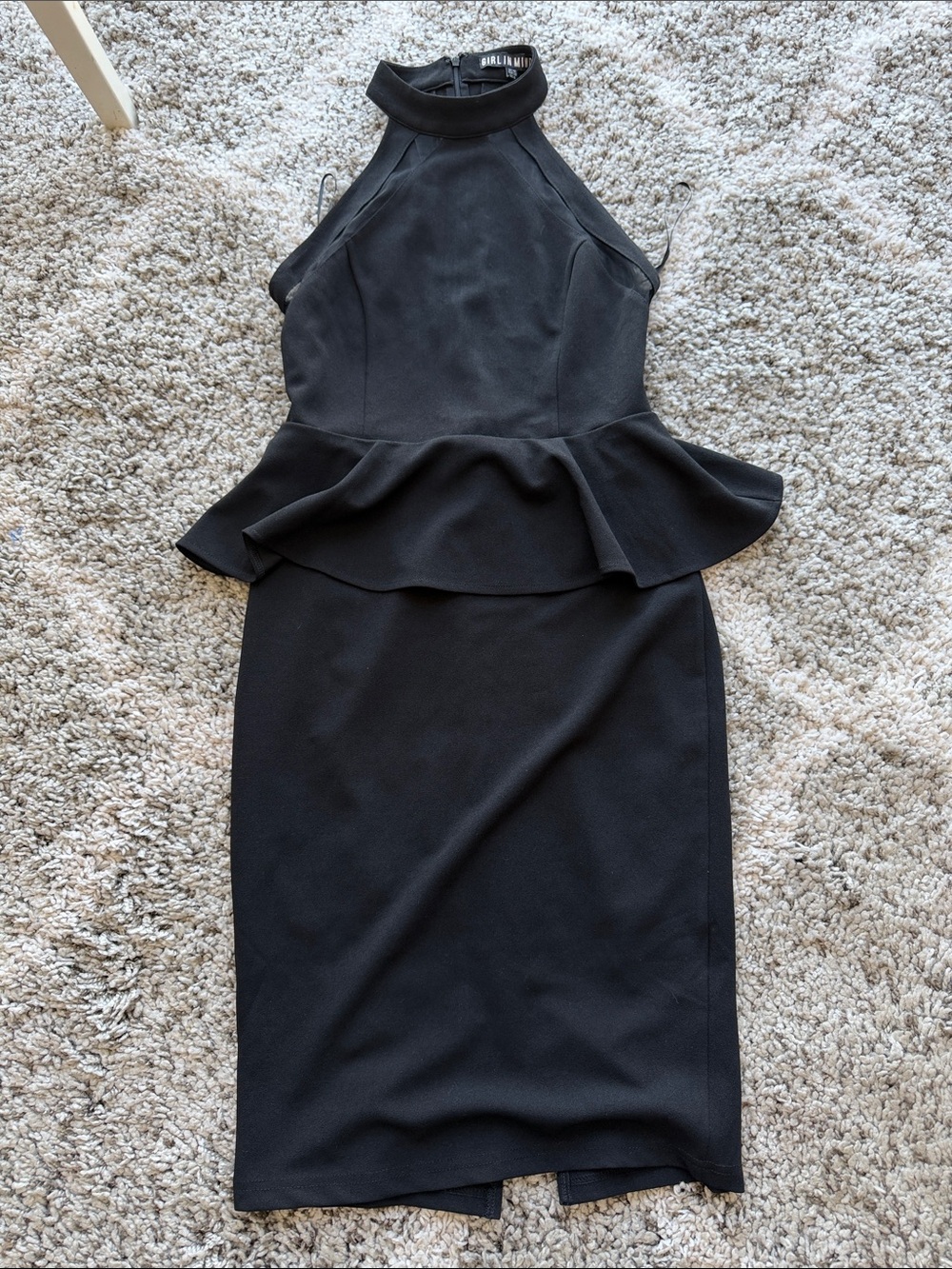 Black Peplum Halter Midi Dress mesh panels size 6